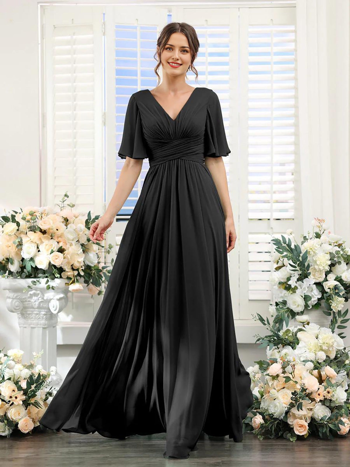 Dames Chiffon Jurk voor Bruiloft met Vlindermouwen