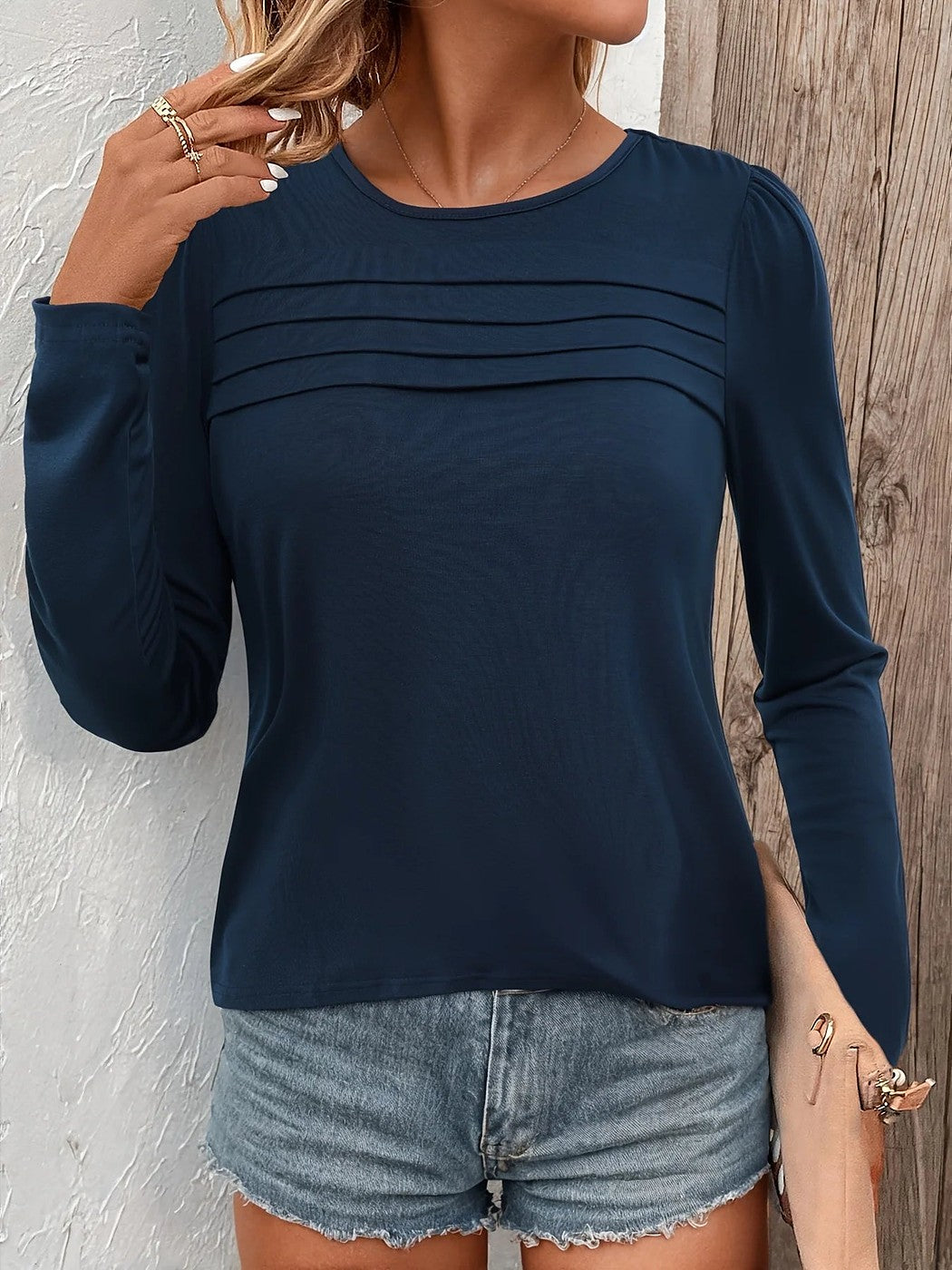Dames Blouse met Plooien en Ronde Hals