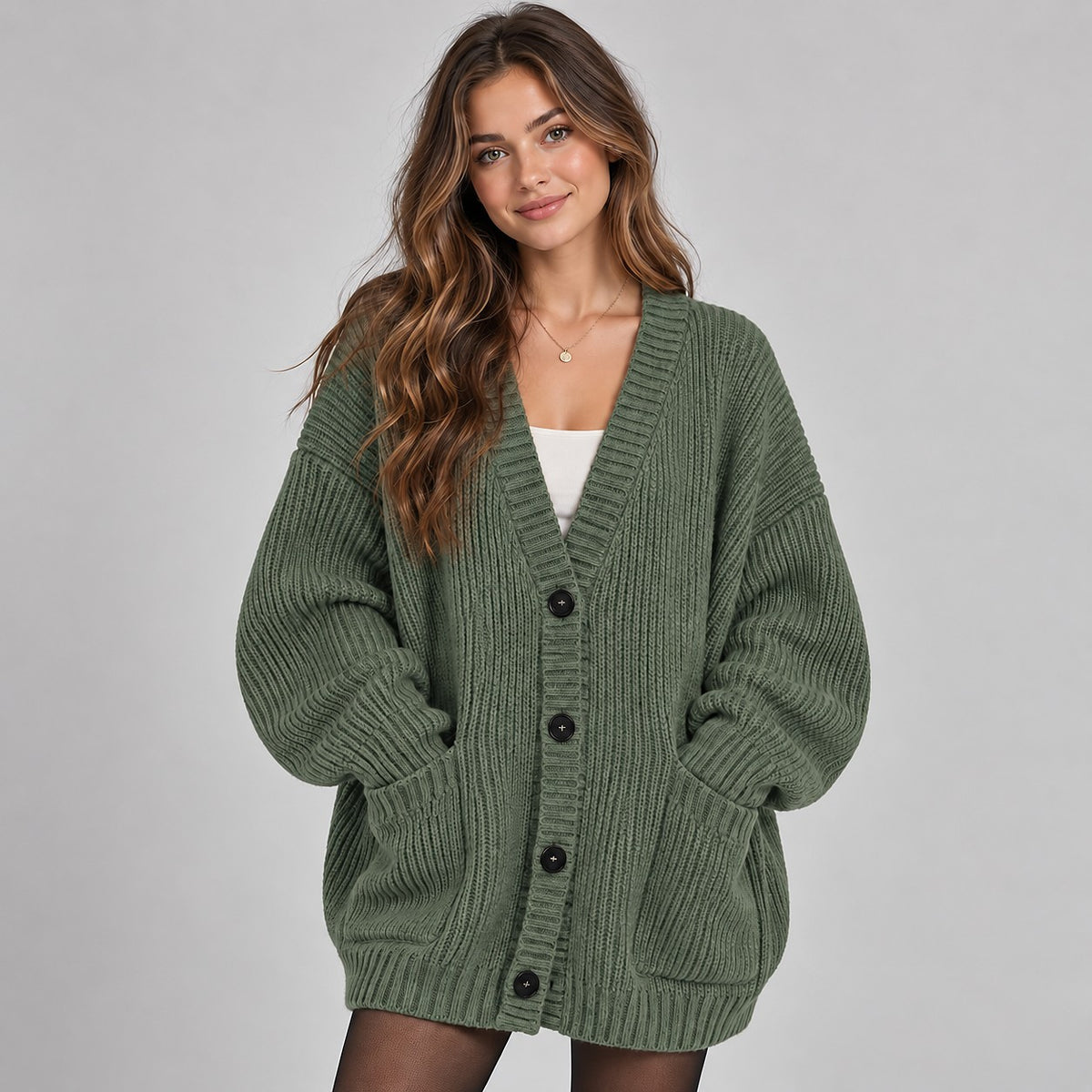 Dames Oversized Grof Gebreid Vest met Knopen