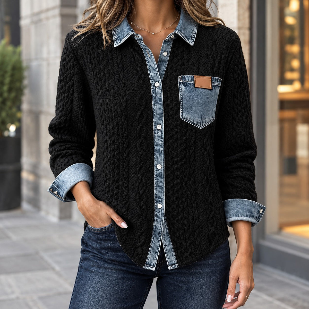 Dames Gebreid Overshirt met Knopen en Zak