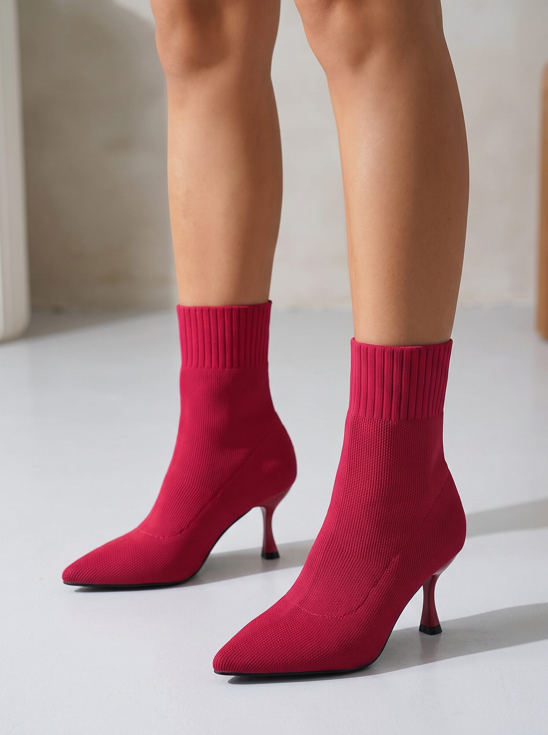 Dames Sokboots met Naaldhak en Gebreide Schacht