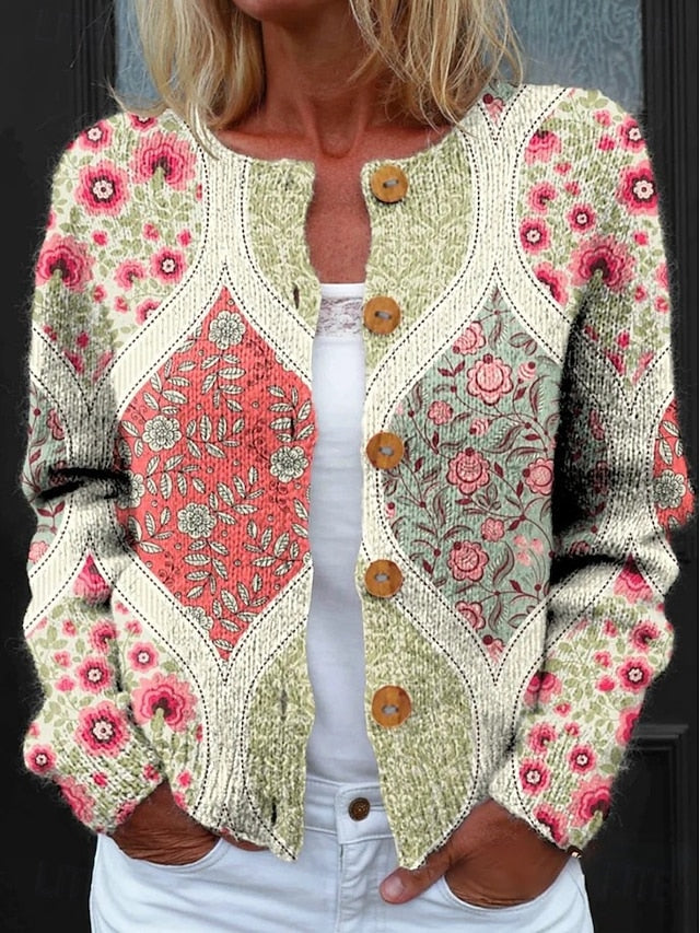 Dames Bloemen Cardigan met Knopen