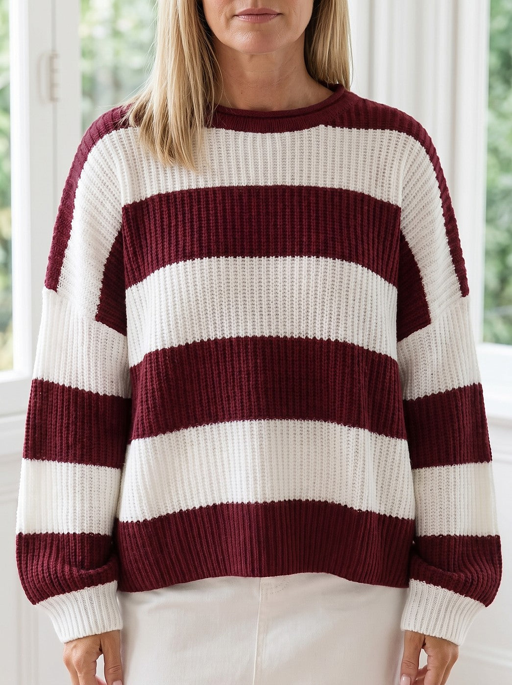 Dames Oversized Wintertrui Gestreept Grofgebreid
