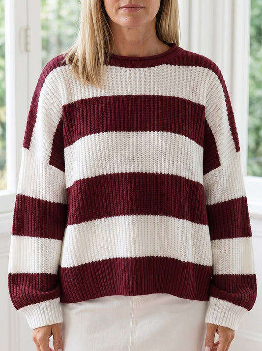 Dames Oversized Wintertrui Gestreept Grofgebreid