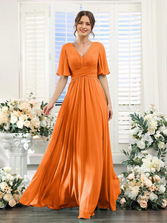 Dames Chiffon Jurk voor Bruiloft met Vlindermouwen