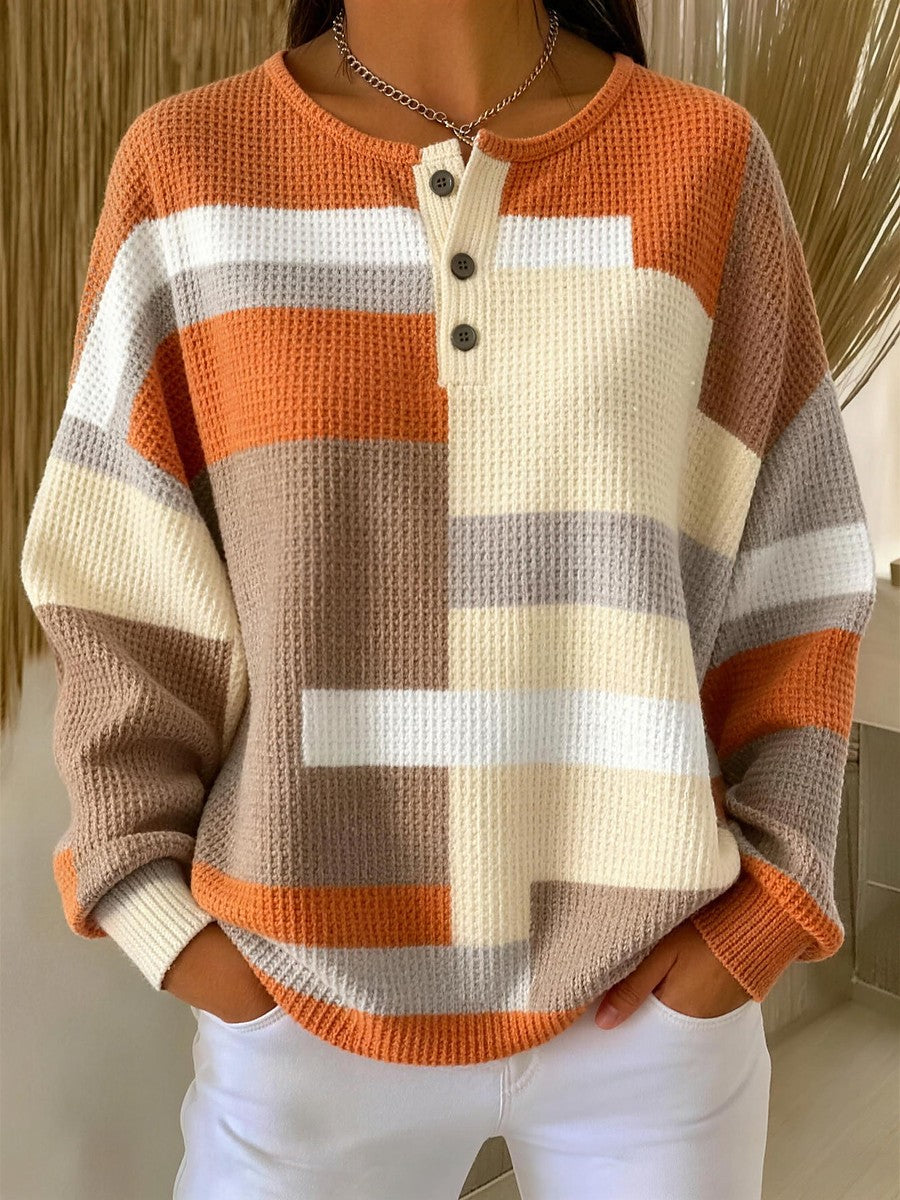 Dames Wafelsweater met Opstaande Boord