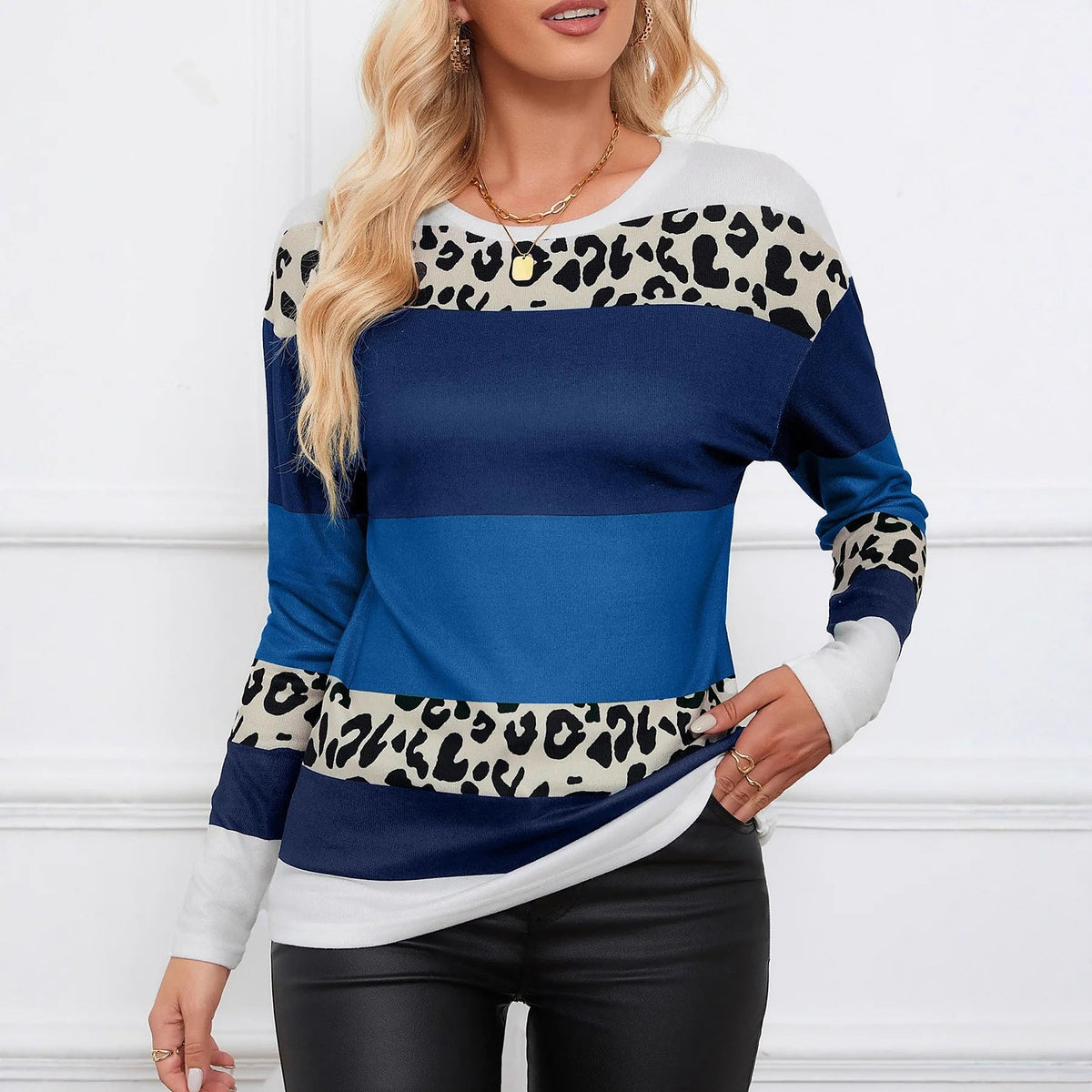 Dames Blouse met Luipaardprint en Kleurblokken