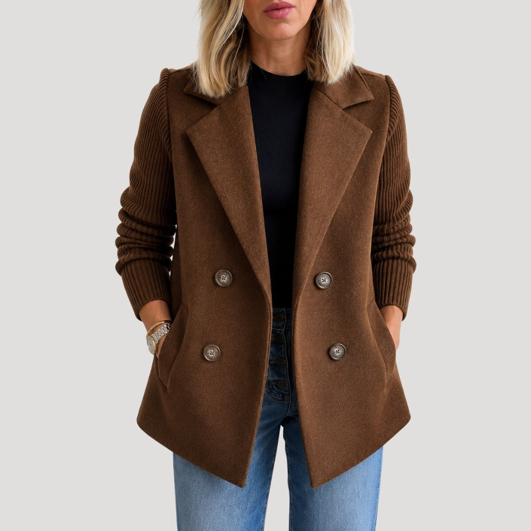 Dames Double Breasted Blazer met Gebreide Mouwen