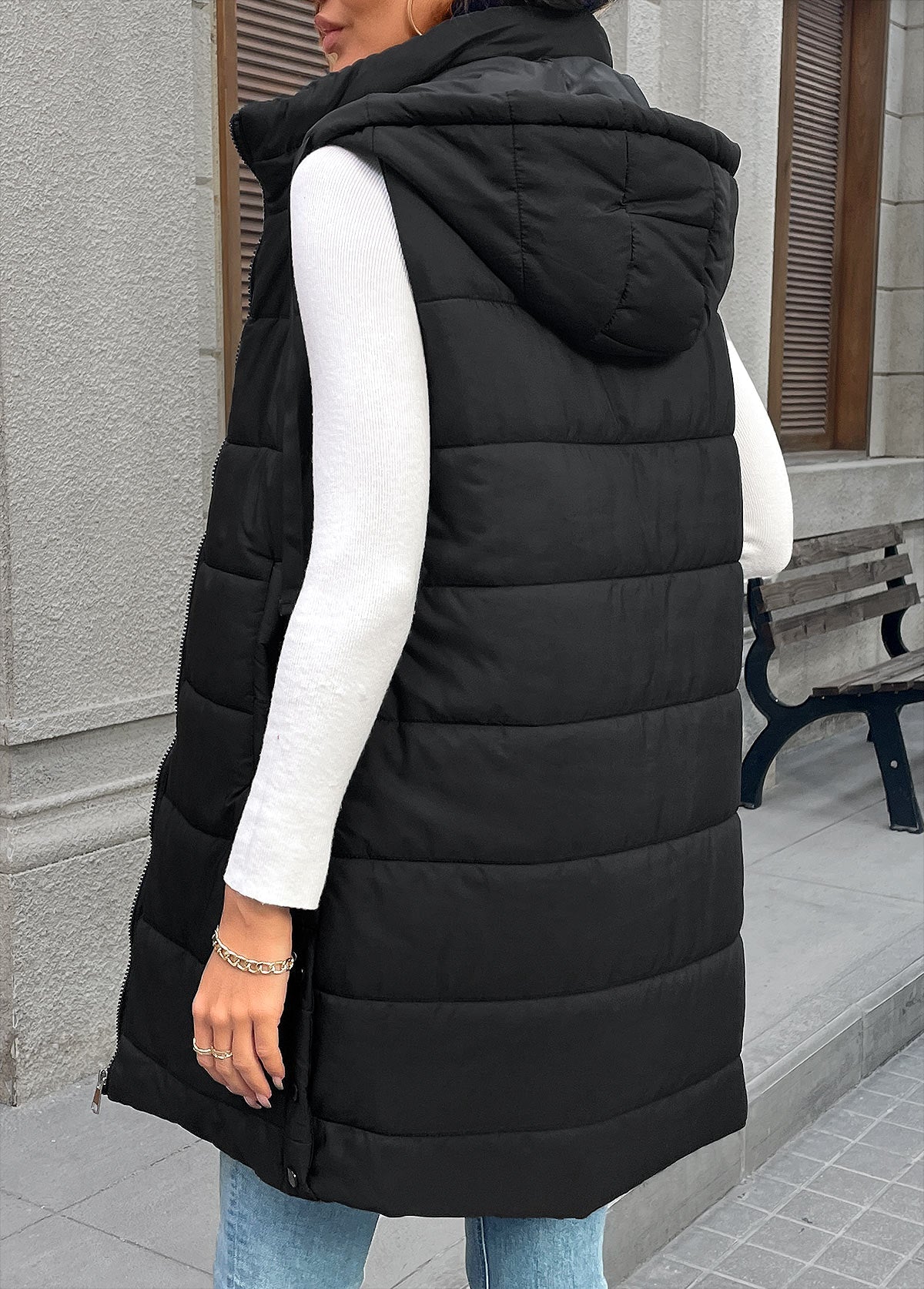 Dames Mouwloze Gewatteerde Bodywarmer met Capuchon