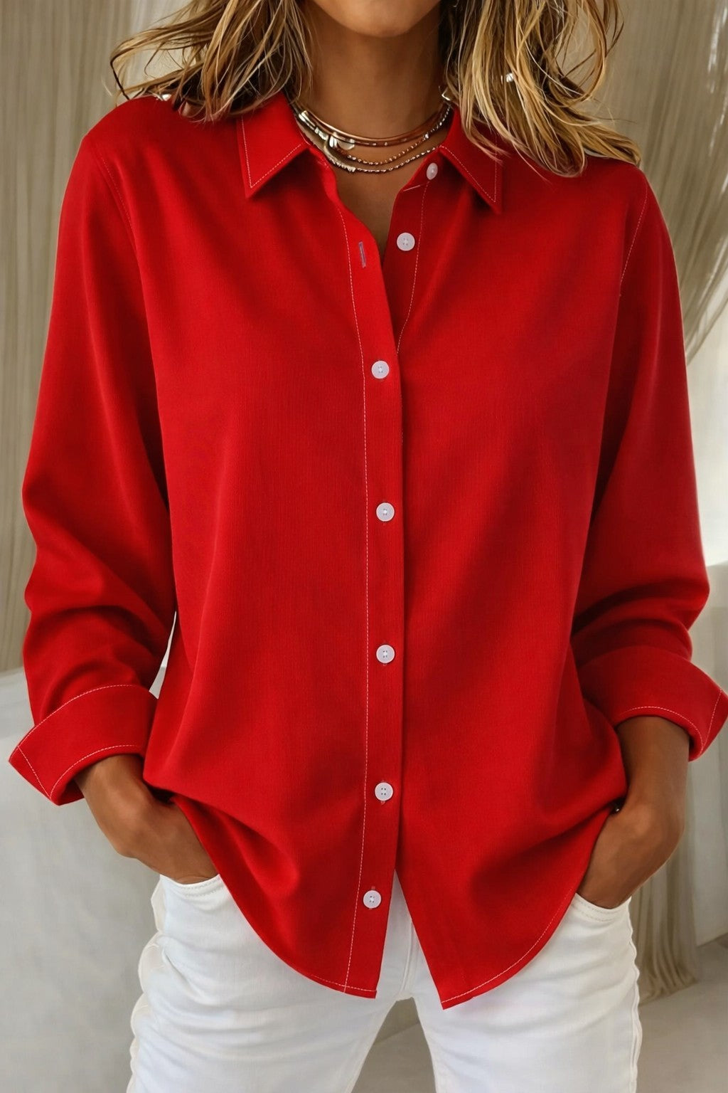 Damesblouse met Lange Mouwen en Kraag