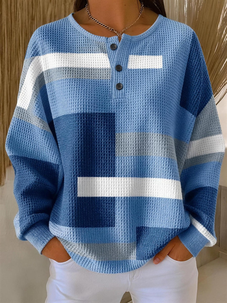 Dames Wafelsweater met Opstaande Boord