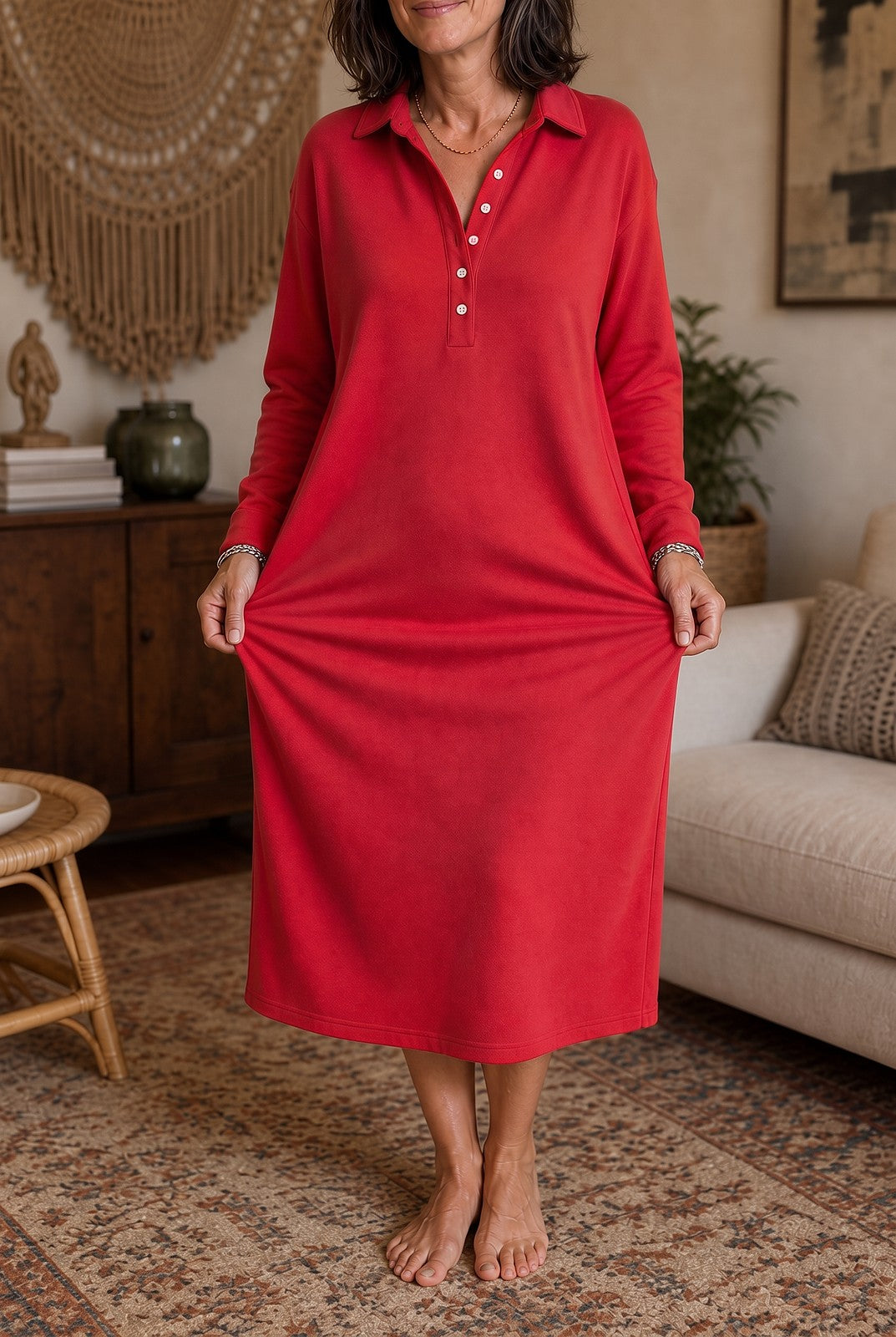 Dames Sweaterjurk met Polokraag en Knopen
