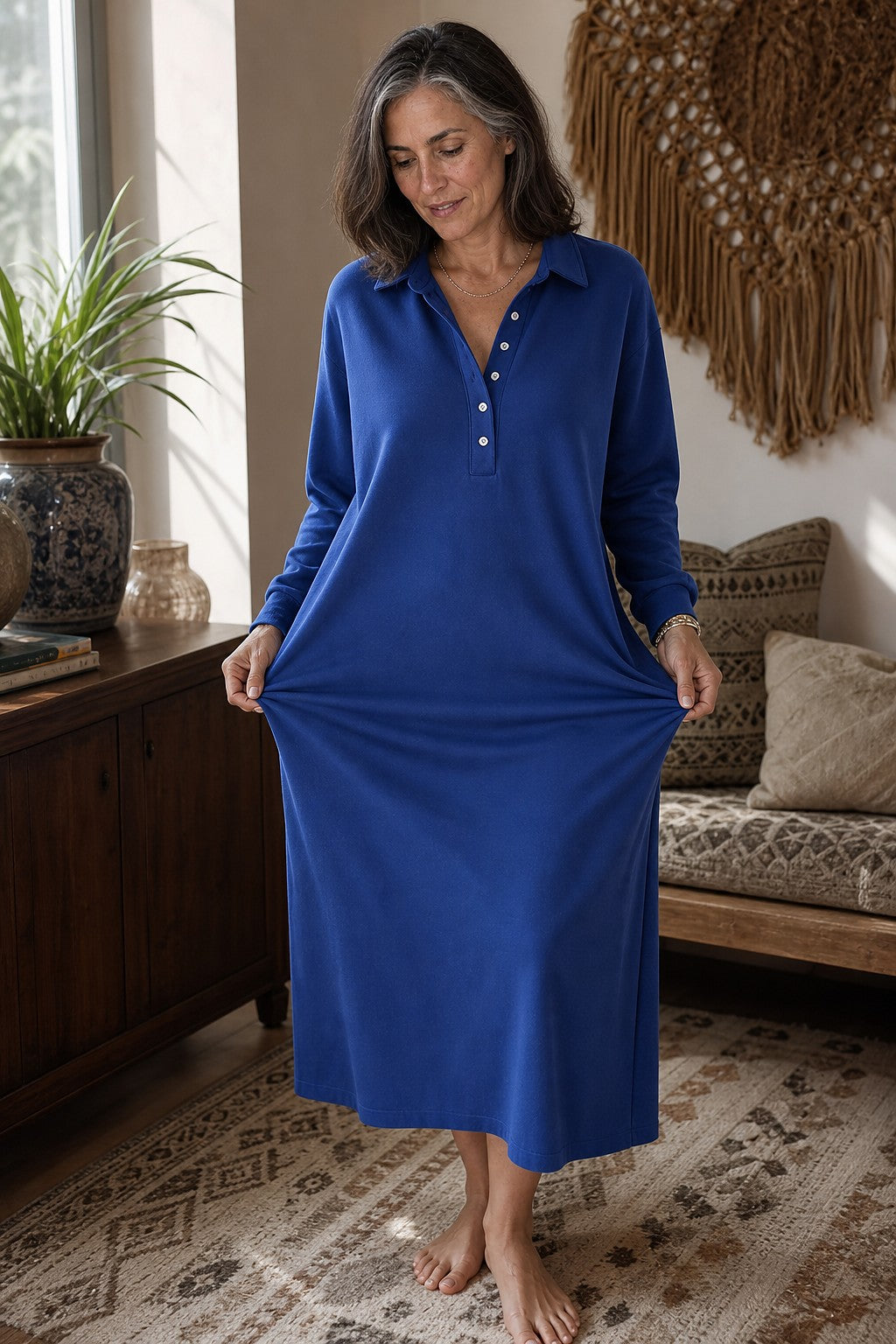Dames Sweaterjurk met Polokraag en Knopen