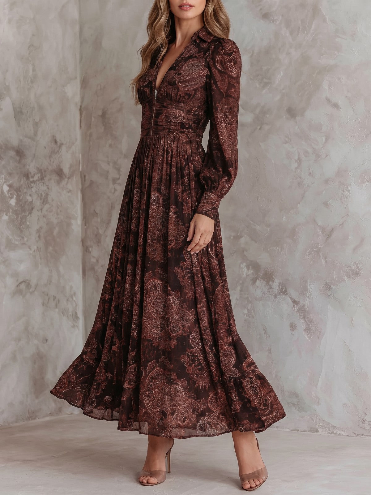 Dames Paisley Maxi Jurk met Lange Mouwen