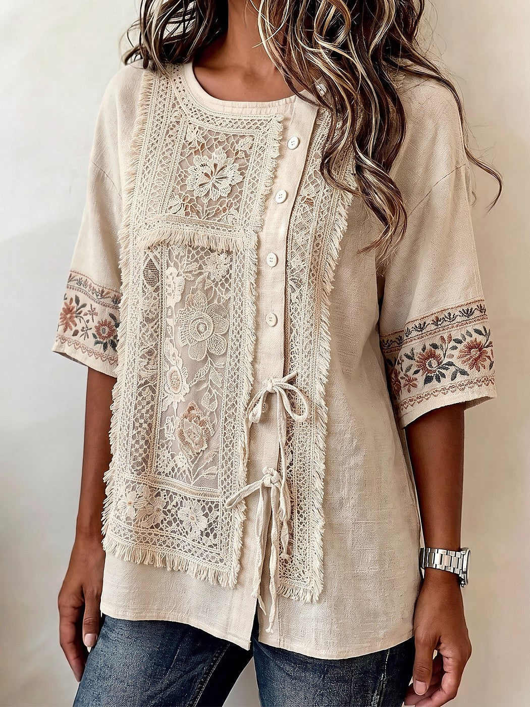 Dames Kanten Blouse met Halve Mouwen
