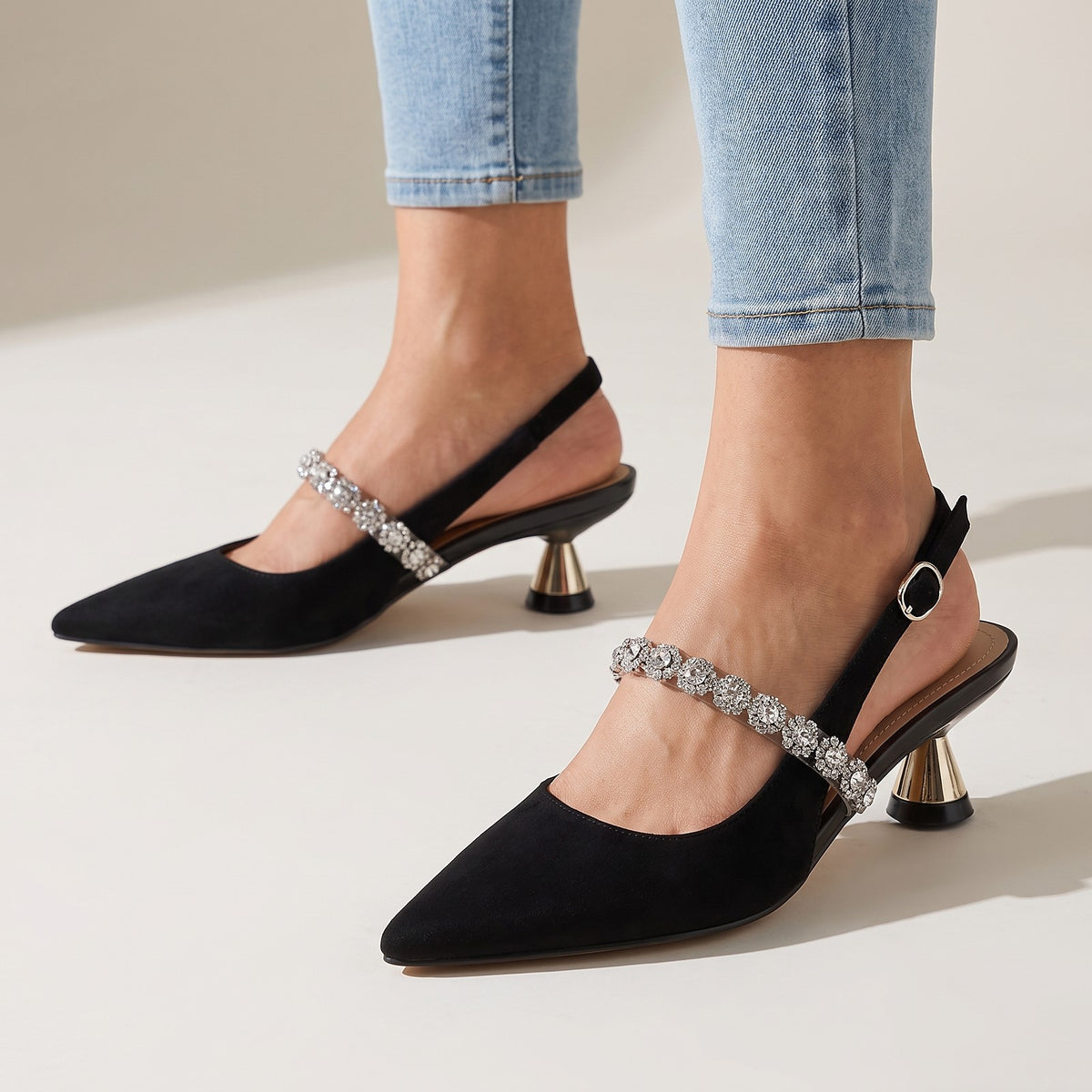 Dames Slingback Pumps met Puntneus en Strass