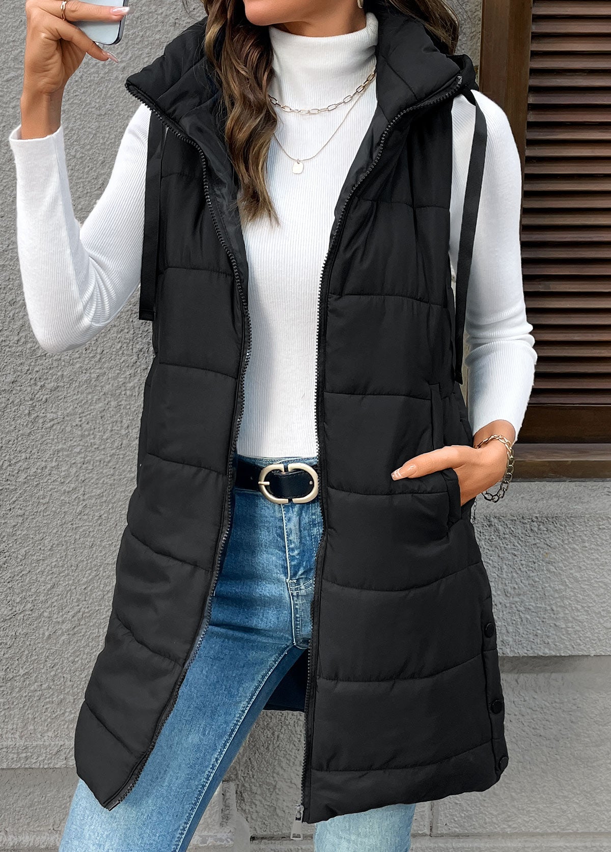 Dames Mouwloze Gewatteerde Bodywarmer met Capuchon