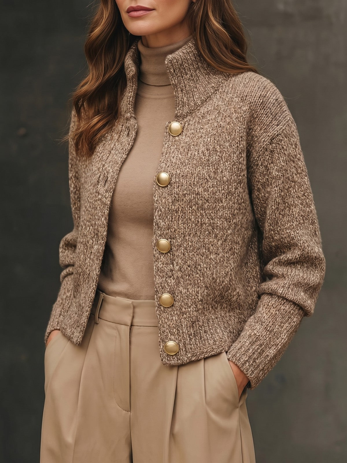 Dames Kort Boucle Jasje met Knopen