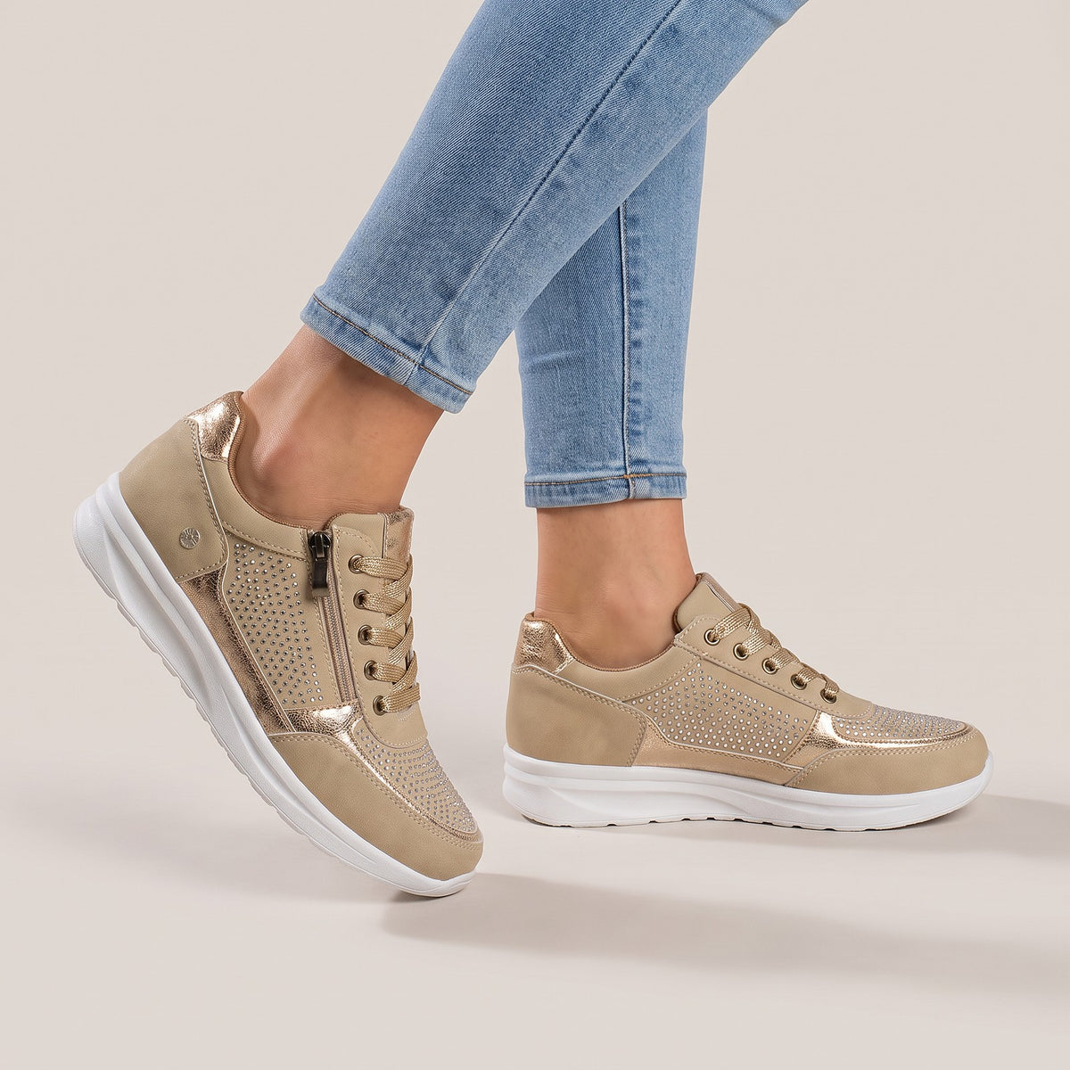 Dames Glitter Plateau Sneakers met Rits