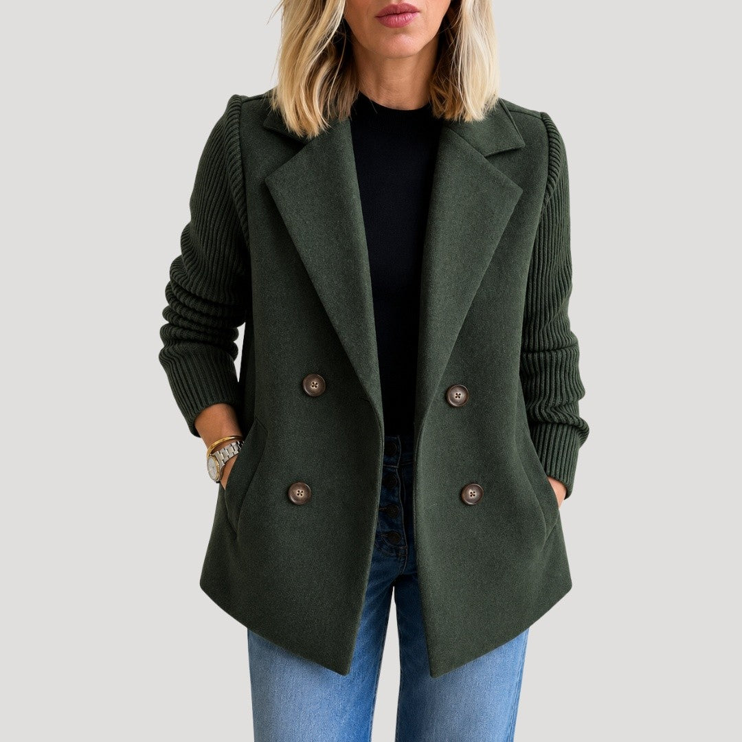 Dames Double Breasted Blazer met Gebreide Mouwen
