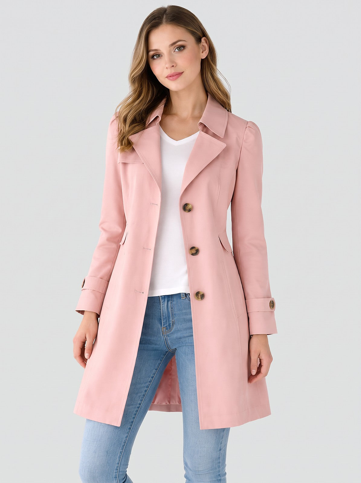 Dames Halflange Trenchcoat met Knopen