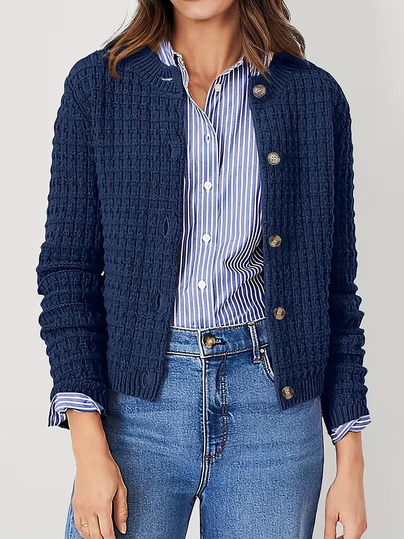 Damesvest Wafelgebreid met Metalen Knopen