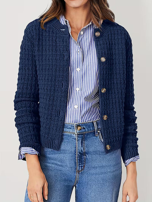 Damesvest Wafelgebreid met Metalen Knopen