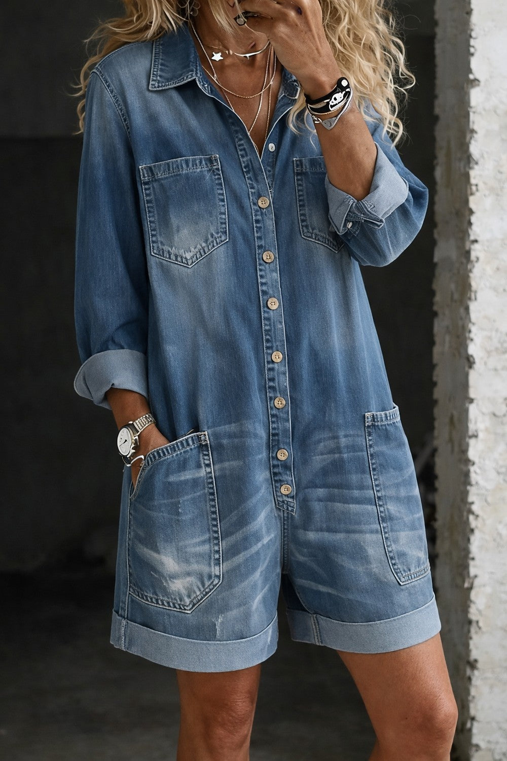 Dames Korte Spijker Jumpsuit met Knopen