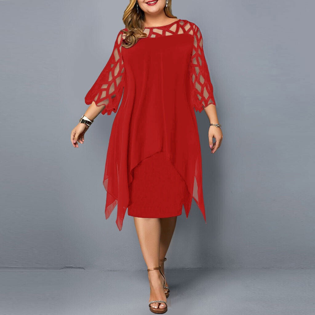 Dames Knielange Chiffon Jurk Grote Maten