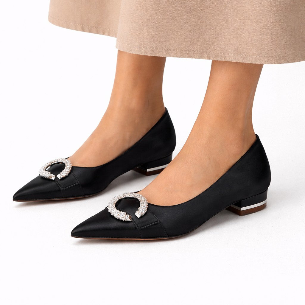 Dames Puntige Ballerina's met Strass Gesp