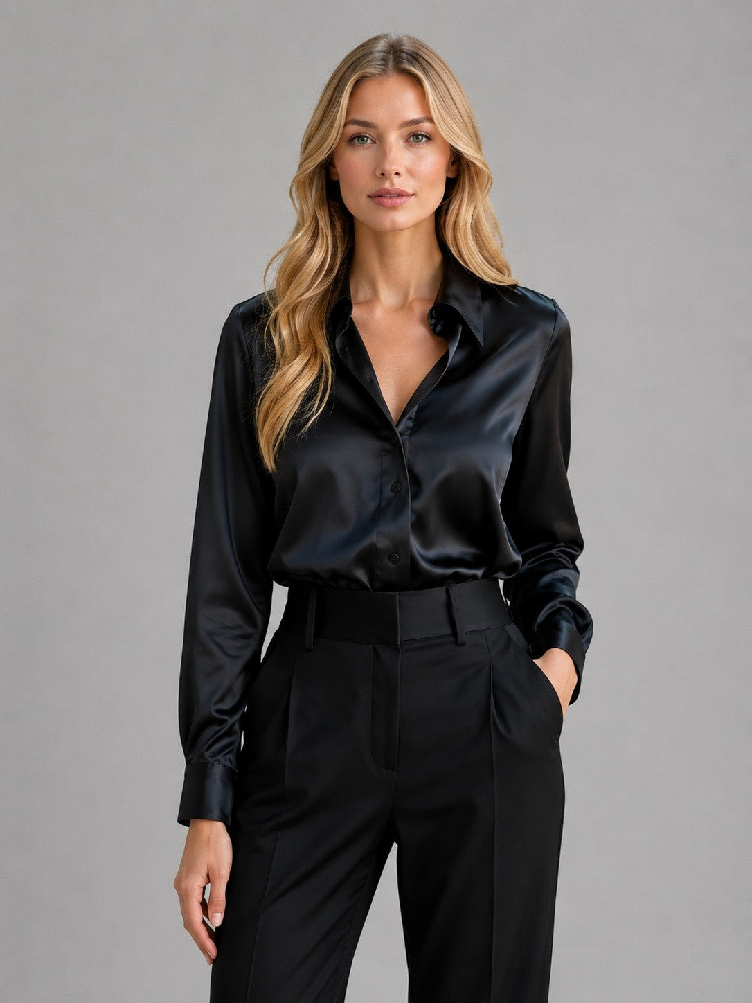Dames Satijnen Blouse met Lange Mouwen