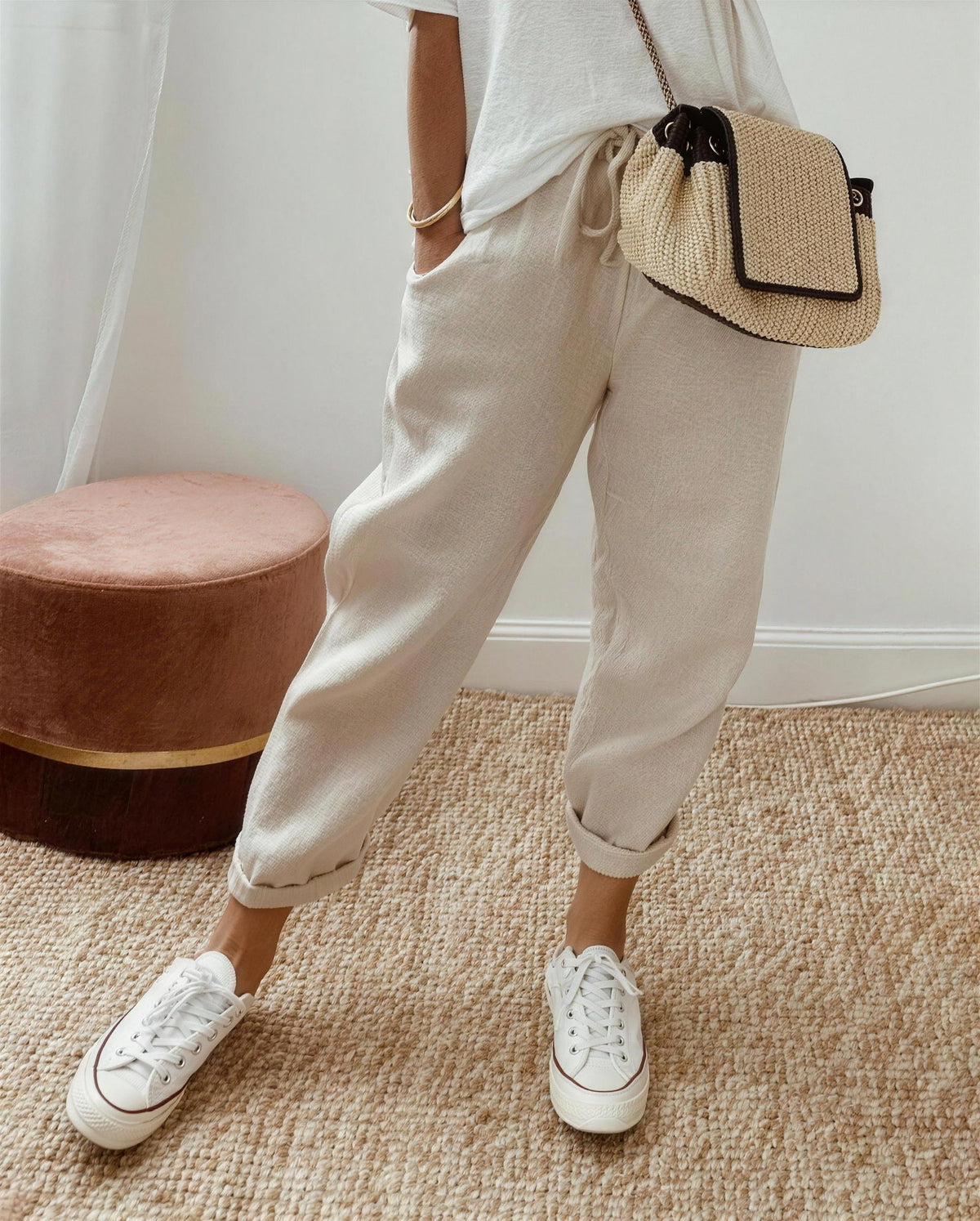 Dames Tapered Broek met Trekkoord en Omslag