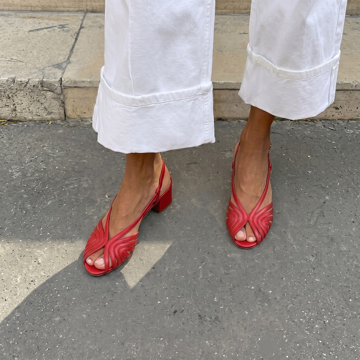 Dames Slingback Sandalen met Blokhak en Peeptoe