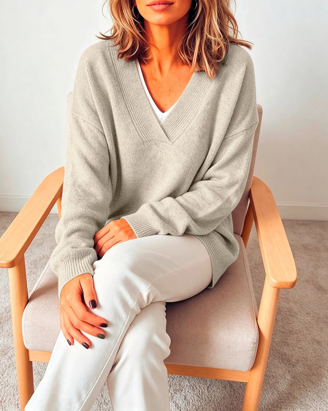 Dames Oversized Trui met Ruime V-halslijn