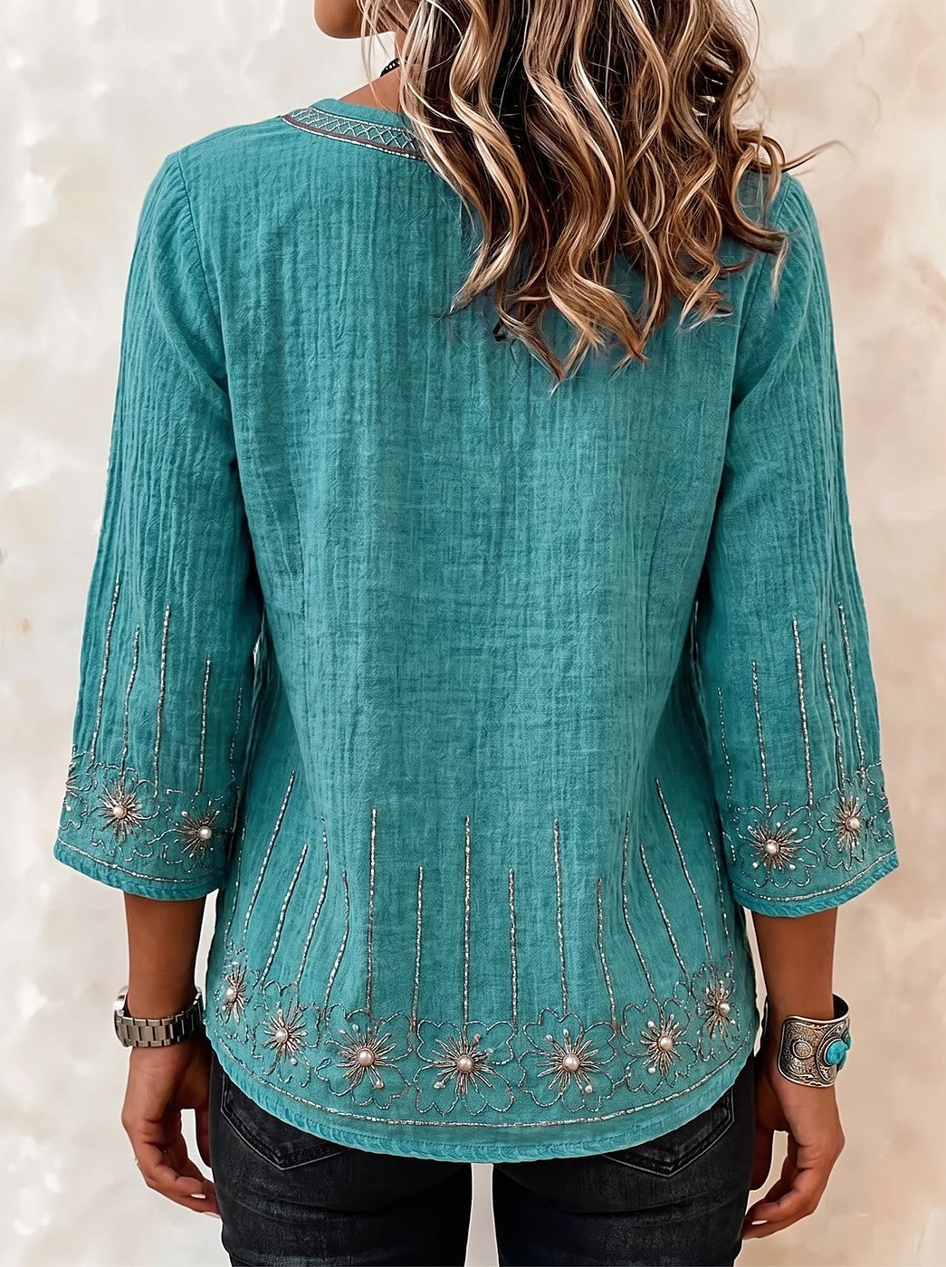 Dames Geborduurde Blouse met Bloemen