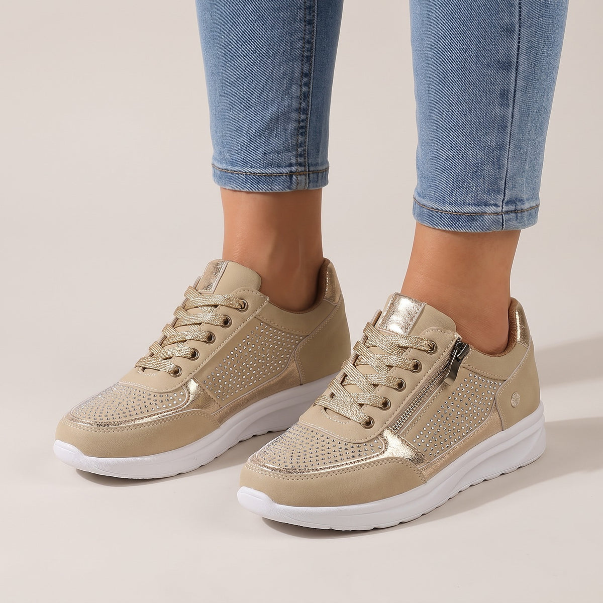 Dames Glitter Plateau Sneakers met Rits