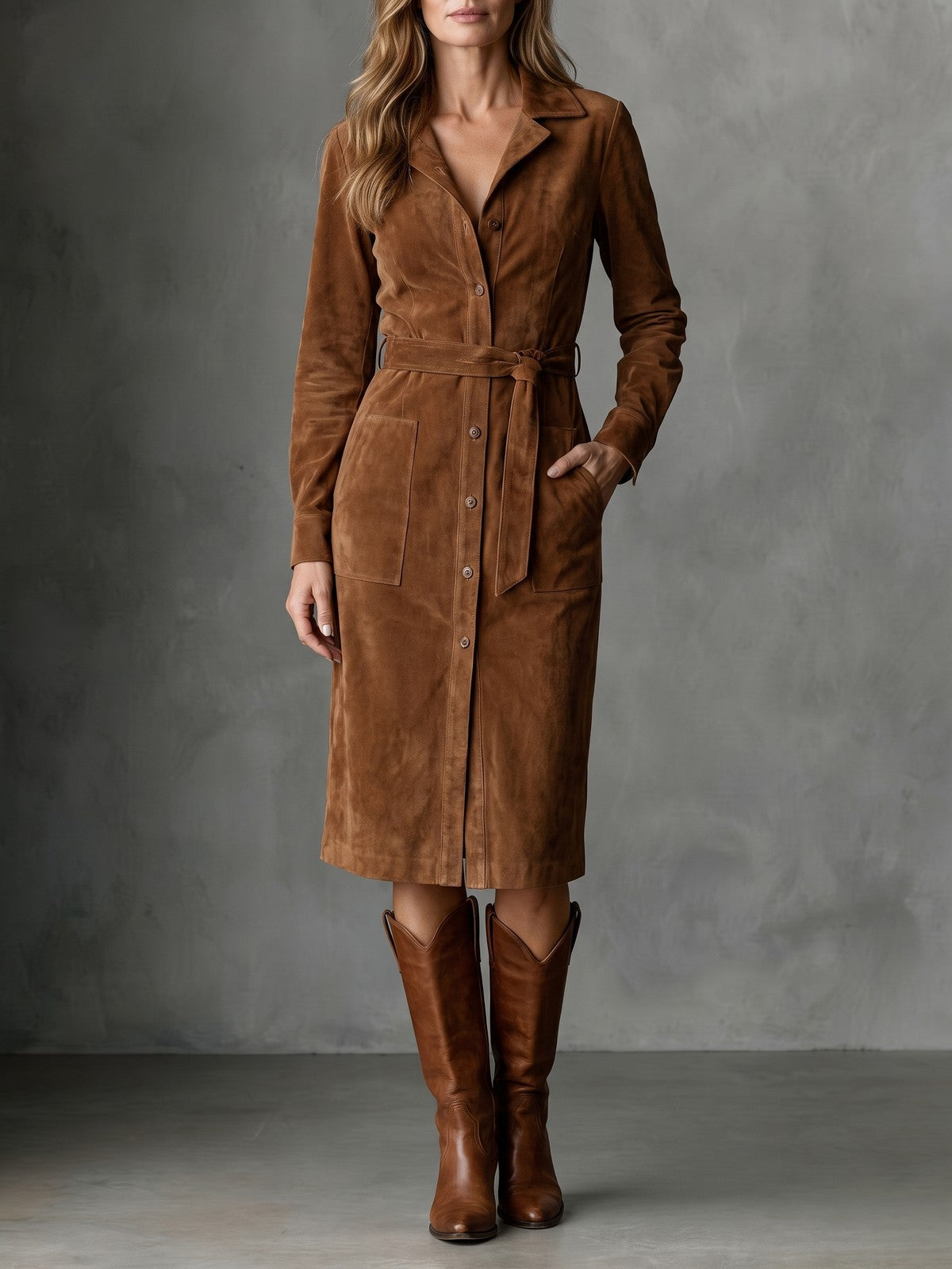 Dames Midi Jurk met Knopen en Riem