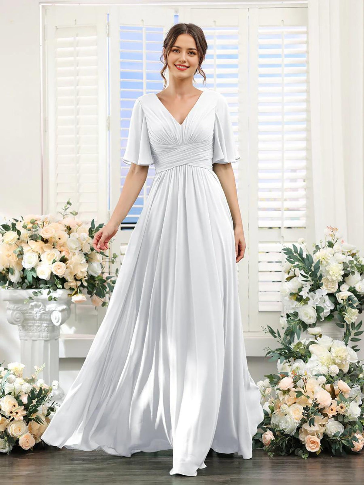 Dames Chiffon Jurk voor Bruiloft met Vlindermouwen