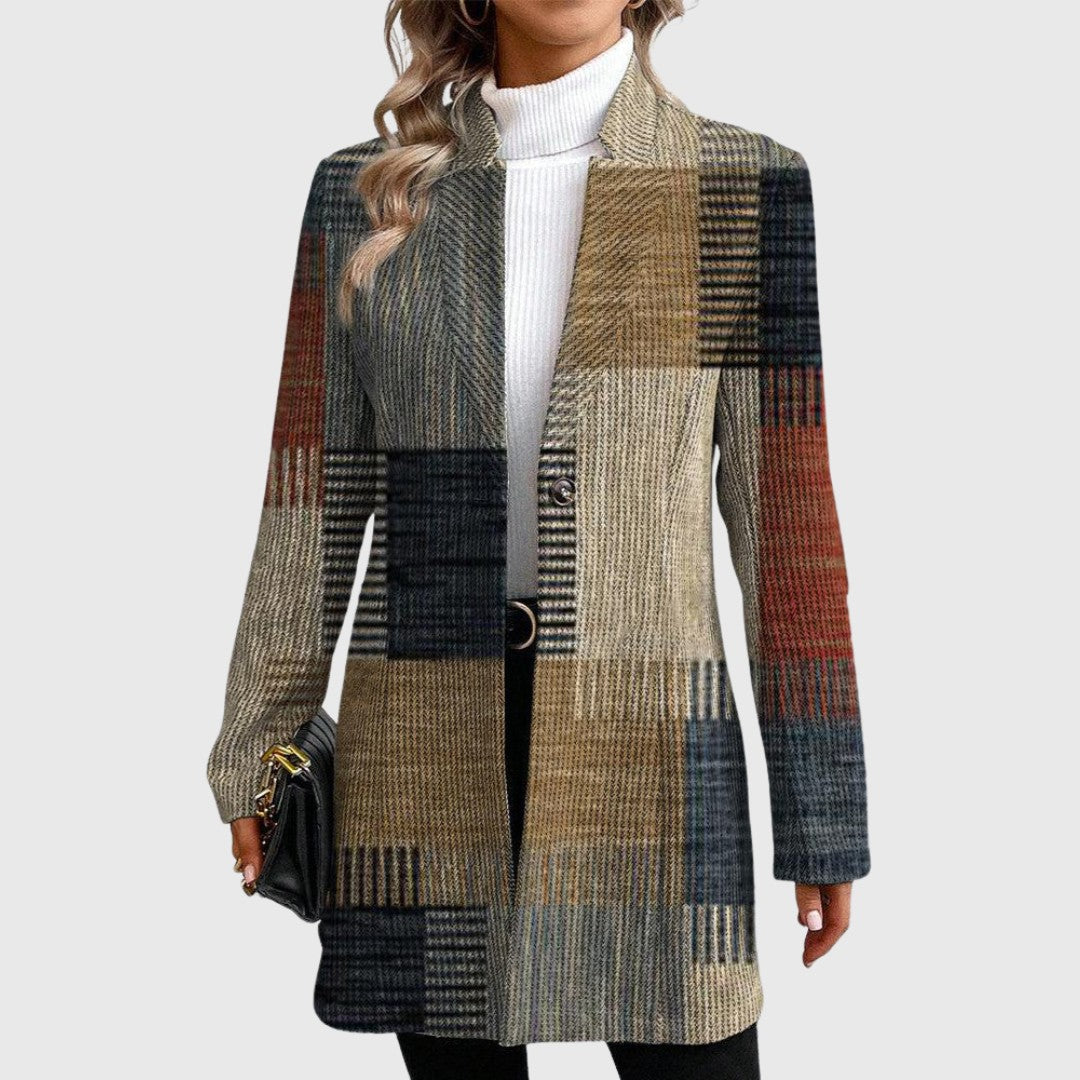 Dames Lange Blazer Geruit met Patchwork