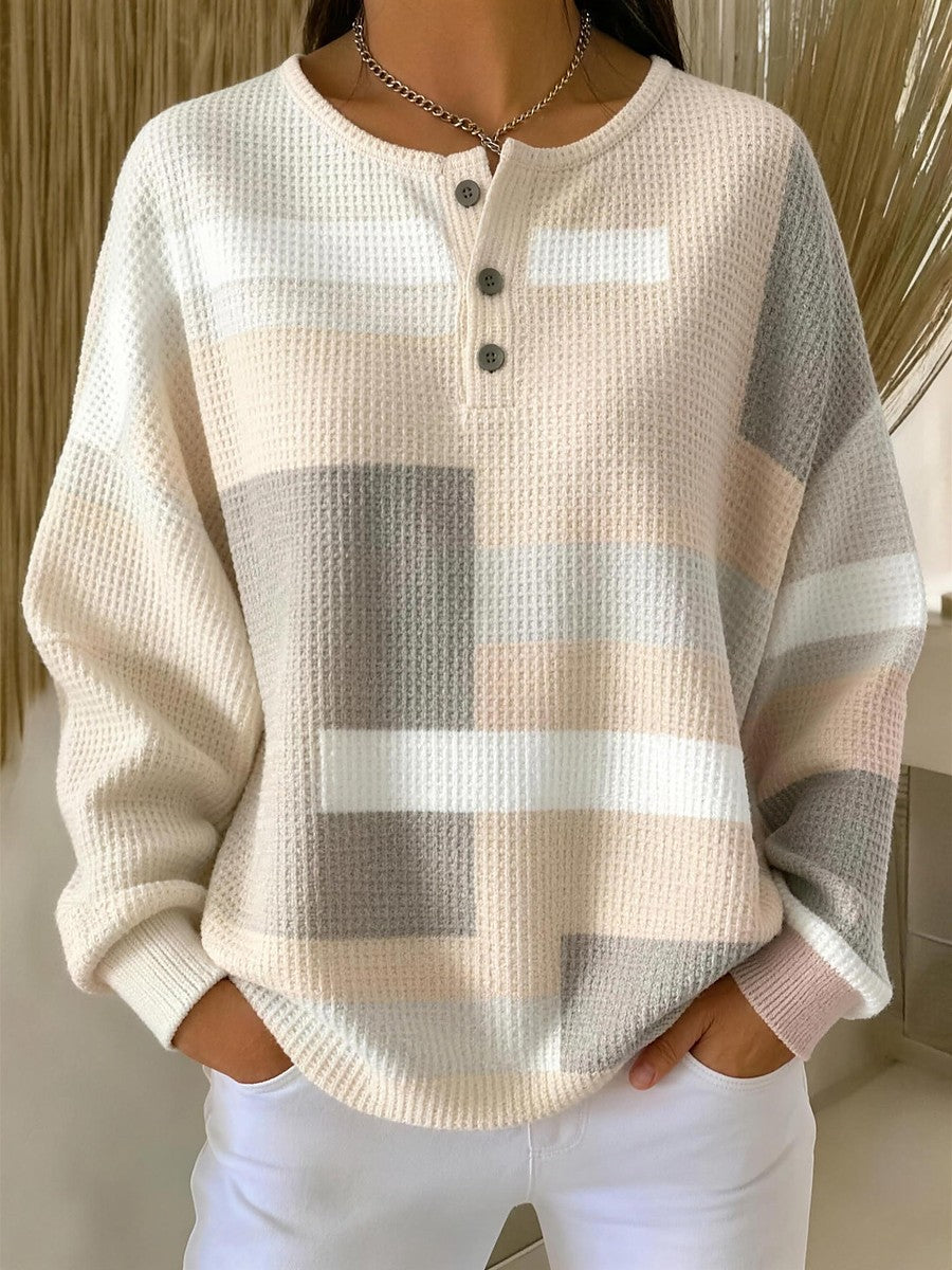 Dames Wafelsweater met Opstaande Boord