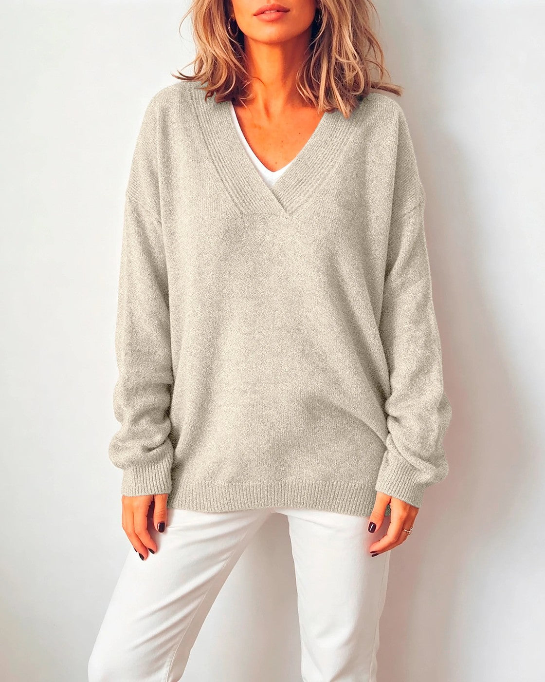 Dames Oversized Trui met Ruime V-halslijn