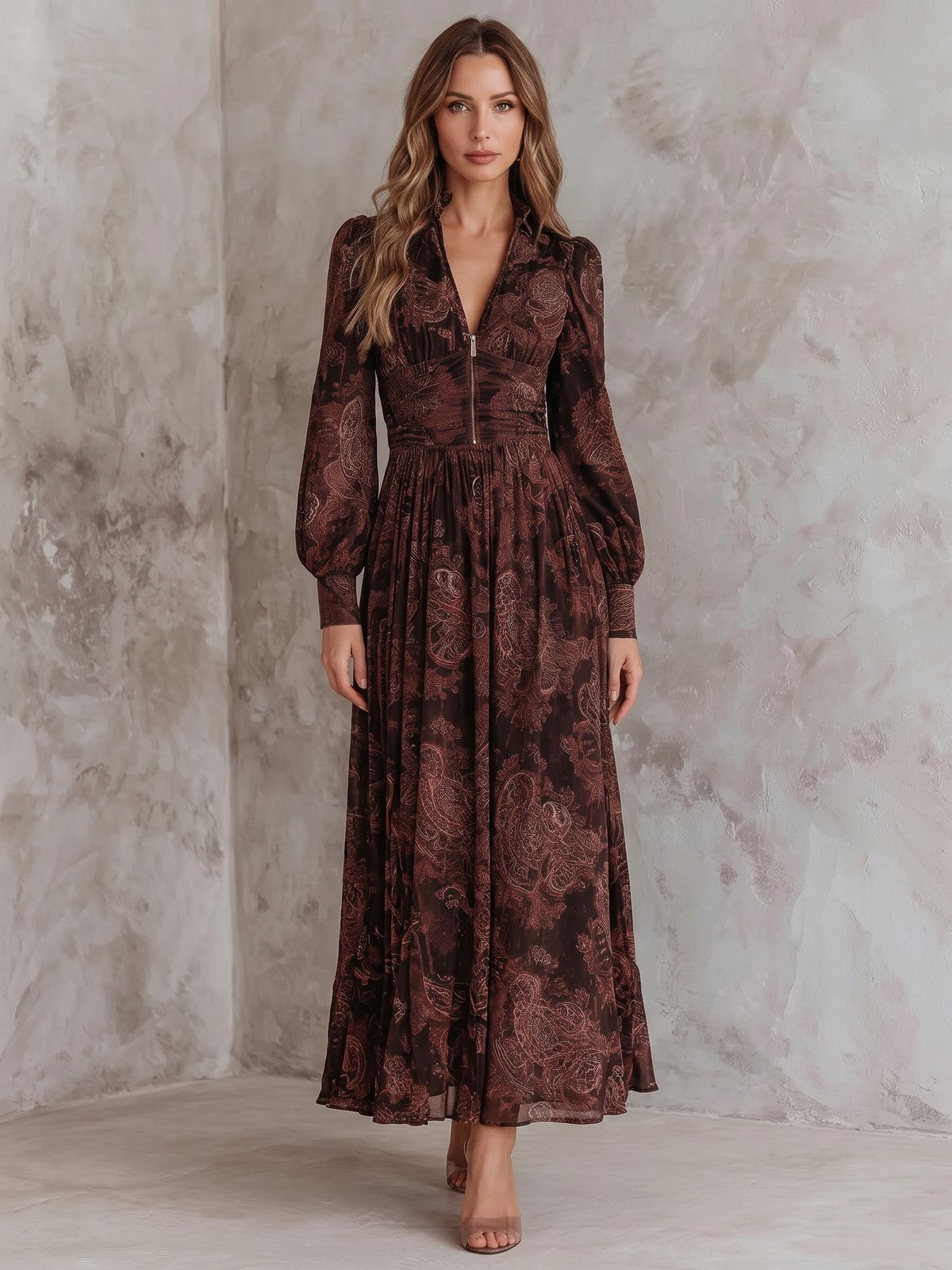 Dames Paisley Maxi Jurk met Lange Mouwen