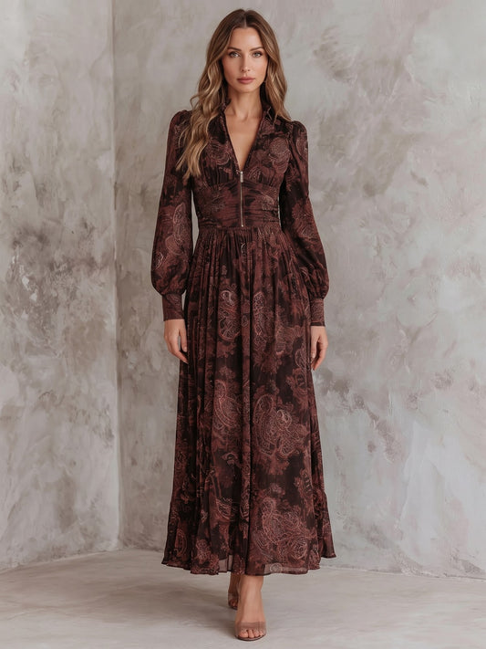 Dames Paisley Maxi Jurk met Lange Mouwen