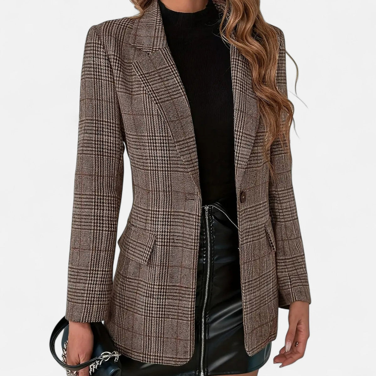 Dames Geruite Blazer met Reverskraag en Zakken