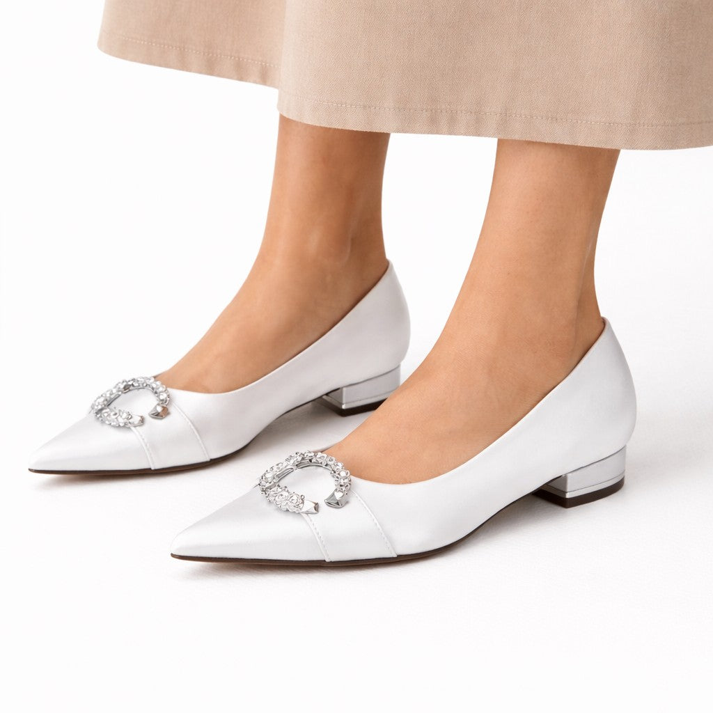 Dames Puntige Ballerina's met Strass Gesp