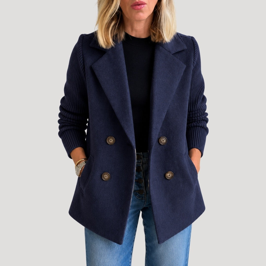 Dames Double Breasted Blazer met Gebreide Mouwen