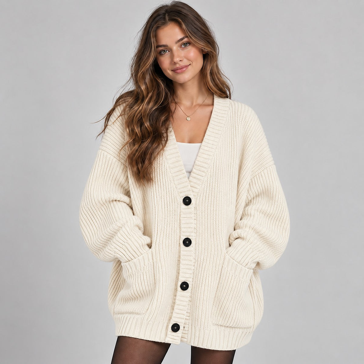 Dames Oversized Grof Gebreid Vest met Knopen