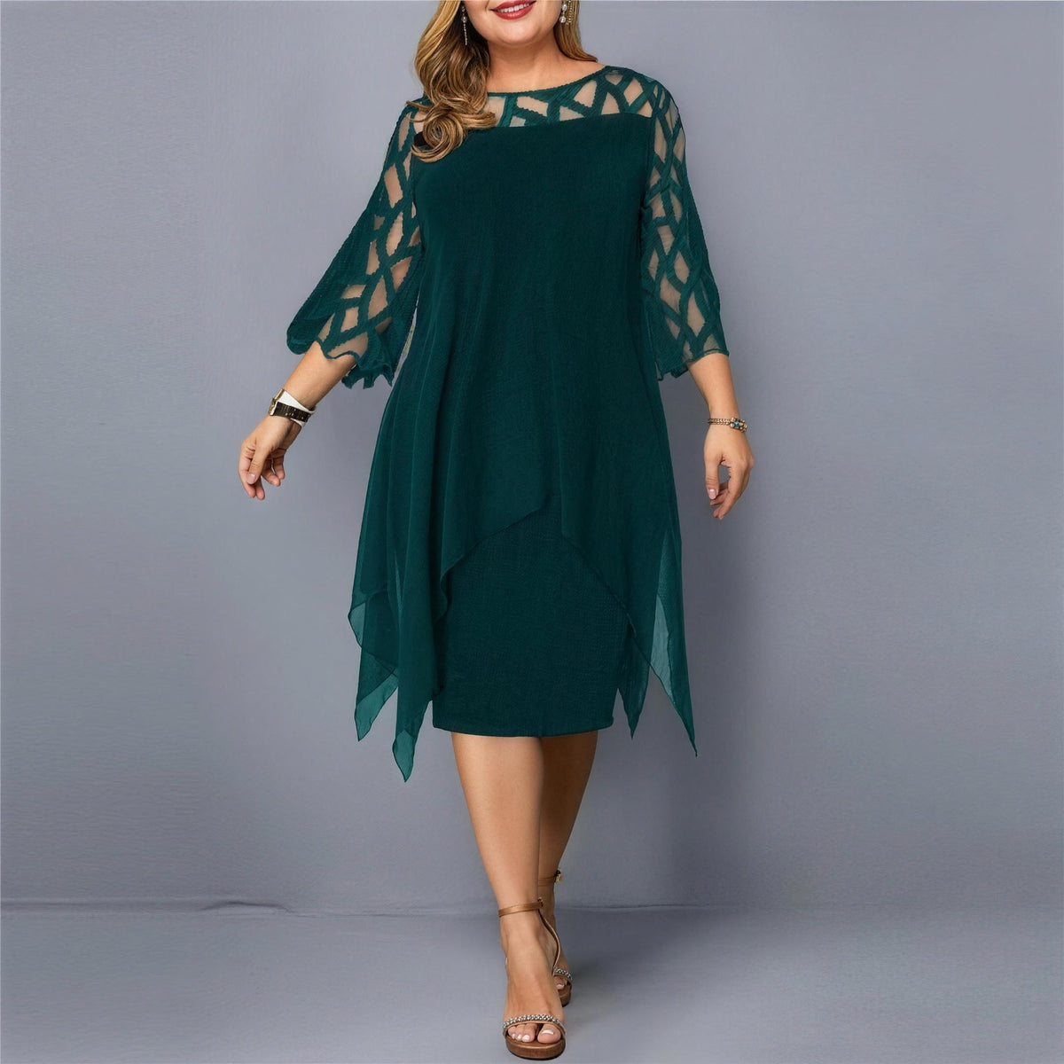 Dames Knielange Chiffon Jurk Grote Maten