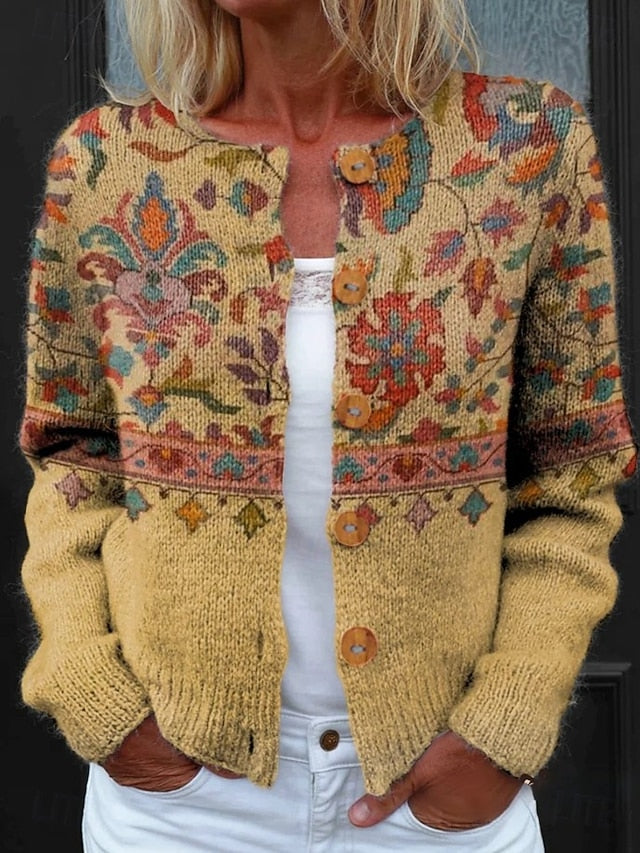 Dames Bloemen Cardigan met Knopen