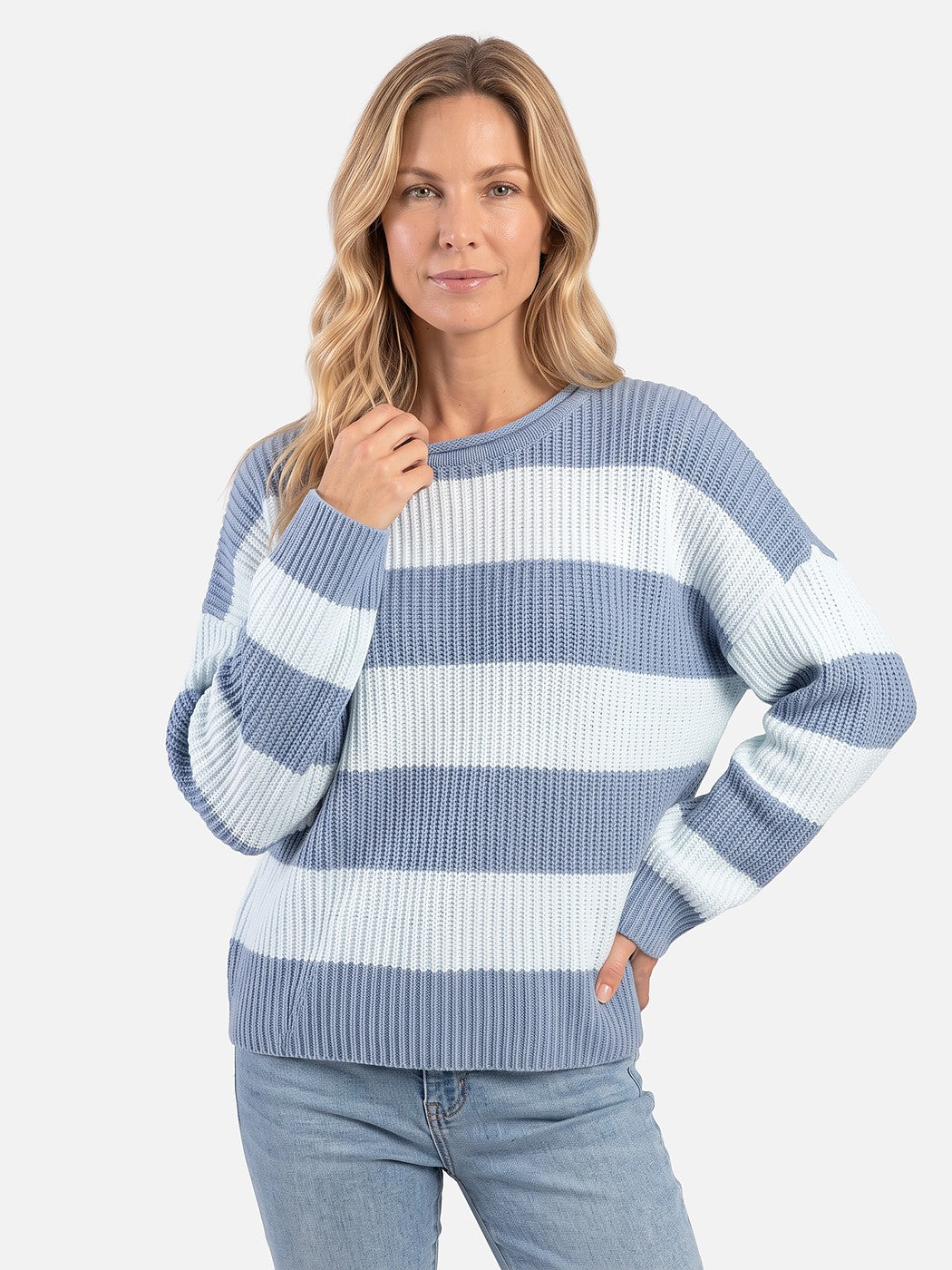Dames Oversized Gestreepte Trui met Ronde Hals